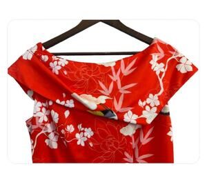 NWT Gorgeous Wolf & Badger Mellaris Oriental Red & Floral Slinky Evening Dress